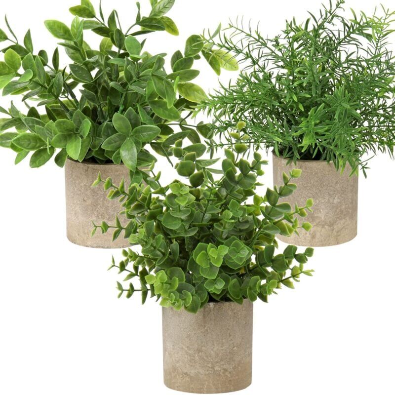 foto del prodotto snq 3 pezzi di piante di eucalipto artificiali in vaso per la decorazione dell ufficio domestico