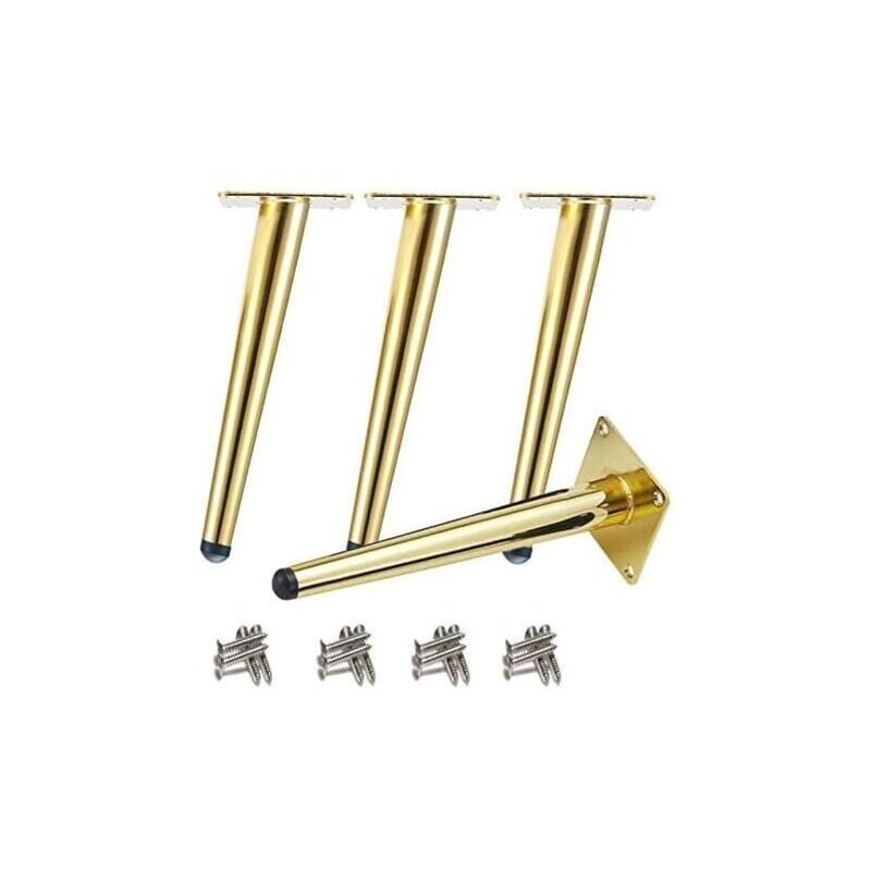 foto del prodotto snq 4 gambe oblique per tavolo, gambe per mobili in metallo, gambe coniche per mobili, acciaio inossidabile 201, oro, altezza 25 cm, base