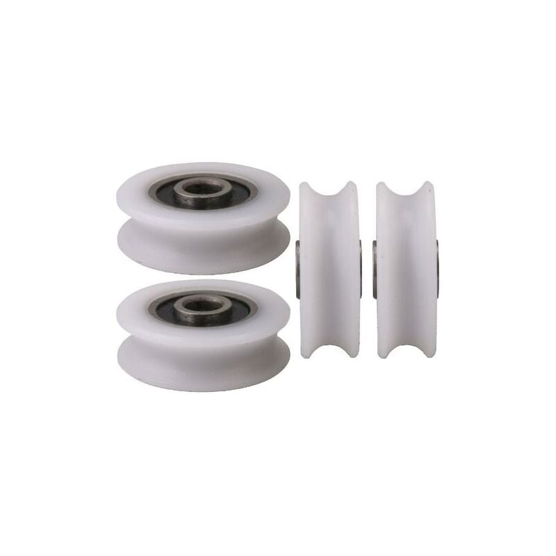foto del prodotto snq 4 pezzi 4x20x6,5x7,4 mm bianco diametro interno 4 mm puleggia in nylon con scanalatura a u per porta scorrevole 