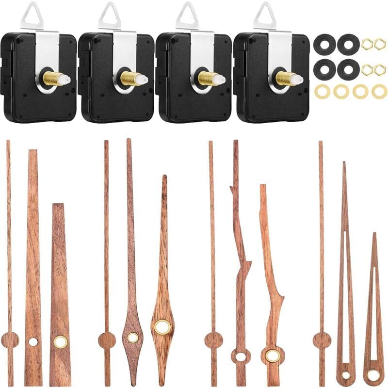 foto del prodotto snq 4 pezzi movimenti per orologi al quarzo con 4 tipi di lancette in legno di noce, accessori per orologi per la riparazione e la sostituzione di