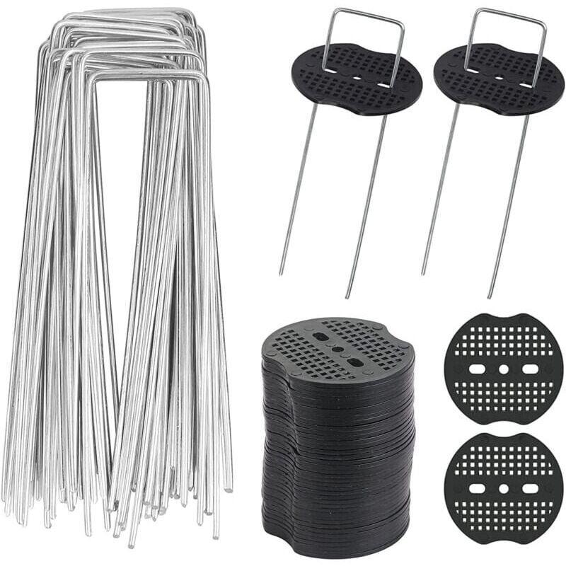 foto del prodotto snq 40 picchetti da giardino a forma di u con 40 rondelle. picchetti in lamiera per giardinaggio, fissaggio di teli anti erbacce.
