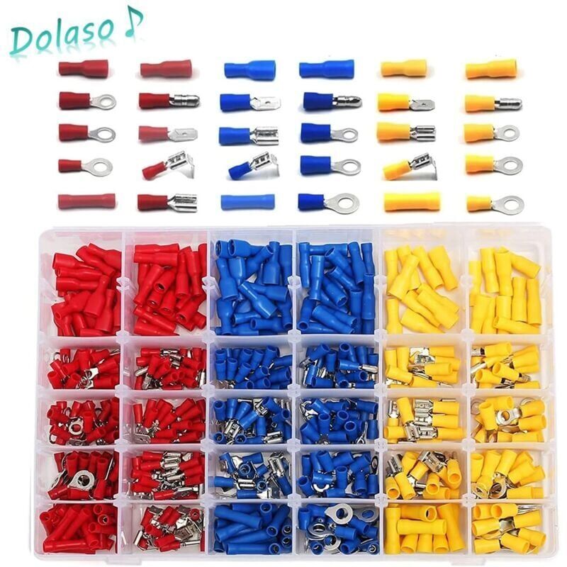 foto del prodotto snq 480 pezzi terminali elettrici, terminali elettrici per auto, terminali a crimpare, tondi, piatti femmina e maschio, terminali ad occhiello e