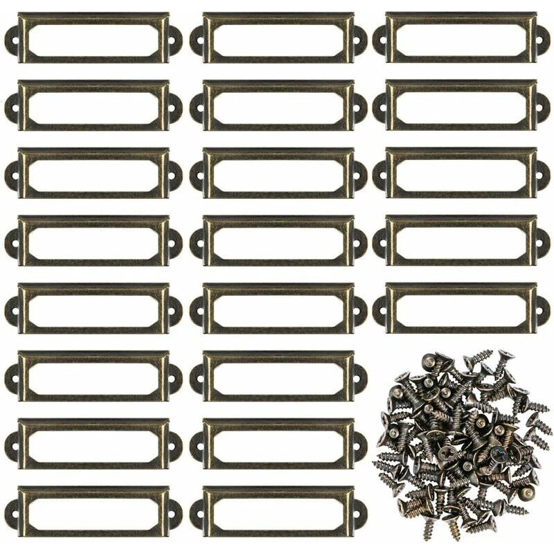 immagine 0 del prodotto snq 50 pezzi porta etichette in metallo con viti per mobili, cassetti, armadi, targhette per scrivania, librerie, ripiani bronzo s 59 x 17 mm 