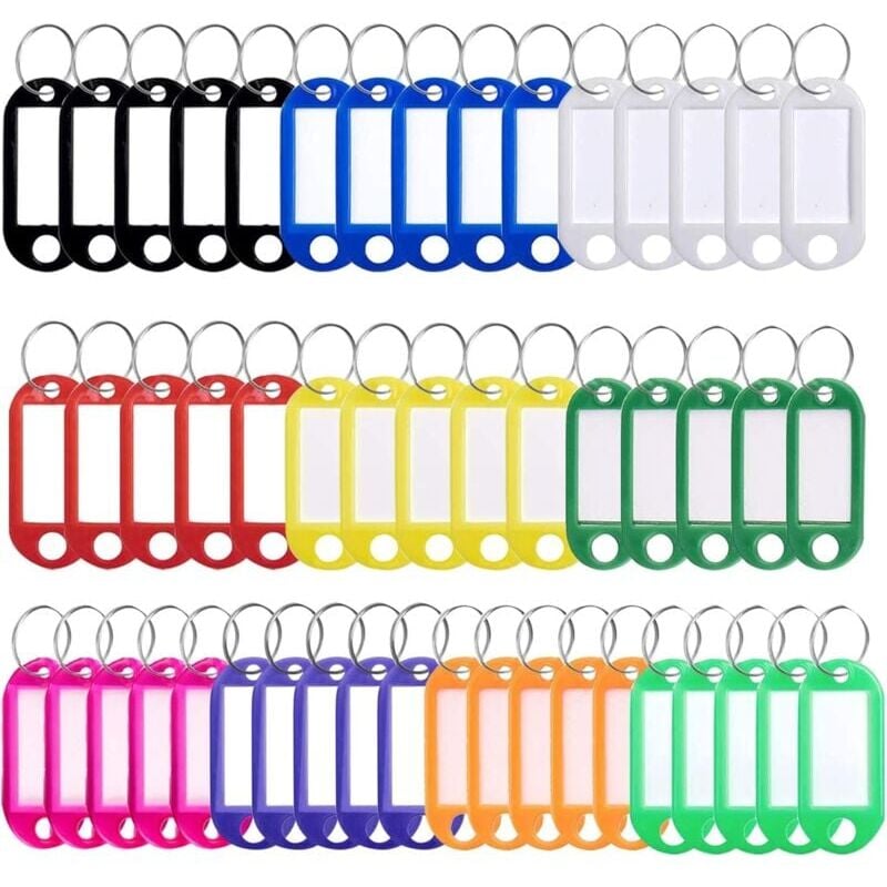 foto del prodotto snq 50 pezzi portachiavi portachiavi portachiavi con anello diviso portachiavi in carta di plastica con etichette resistenti per bagagli