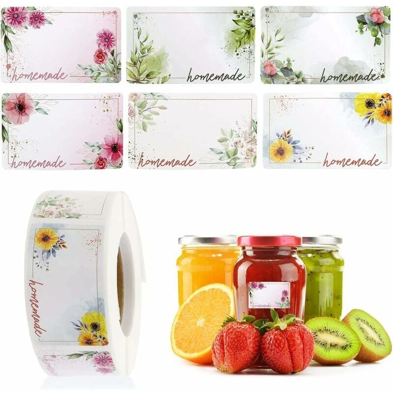 foto del prodotto snq 500 pezzi etichette per marmellata, etichette autoadesive rettangolari a forma di fiore, adatte per dispenser per barattoli di marmellata,