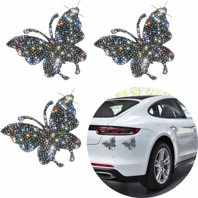 foto del prodotto snq 5x7cm 3 adesivi per auto in cristallo, adesivi per auto con strass di cristallo a forma di farfalla, decorazioni per auto, accessori con