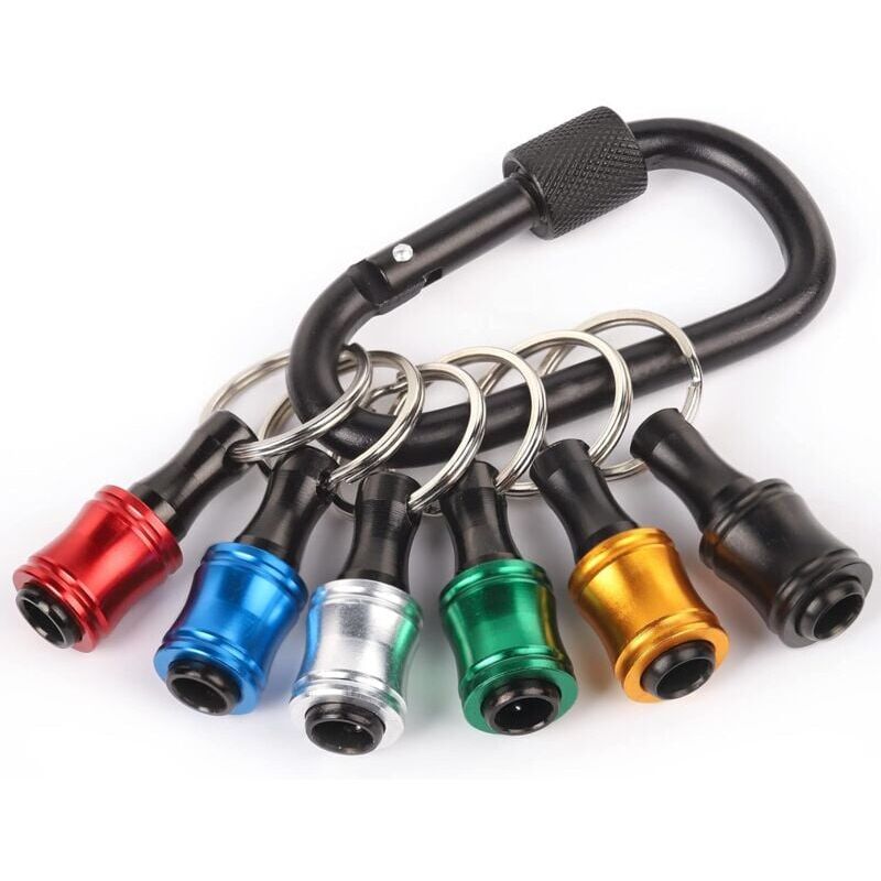 foto del prodotto snq 6 pezzi 1 4 esagonale in alluminio leggero porta punte a cambio rapido portachiavi adattatore per vite trapano portatile con moschettone nero