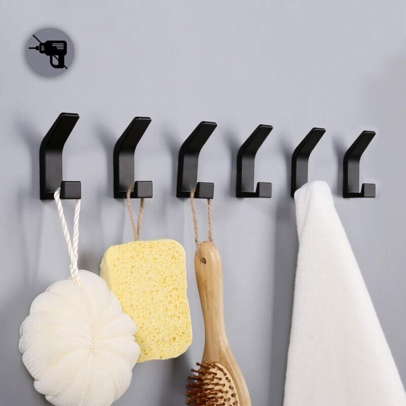 foto del prodotto snq 6 pezzi ganci autoadesivi, ganci doppi per asciugamani da bagno, supporto da parete autoadesivo per cucina, bagno, ufficio, armadio, alluminio,