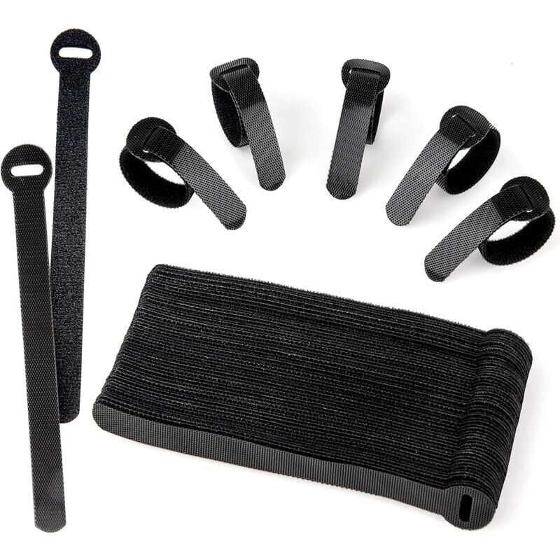 foto del prodotto snq 60 pezzi fascette fermacavi riutilizzabili, fascette fermacavi, supporto per cavi in velcro nero per cavi tv, cavi pc e organizzazione ufficio