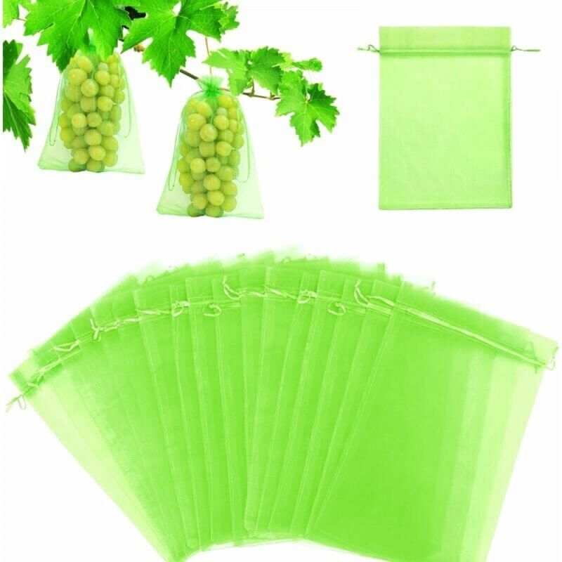 foto del prodotto snq 60 pezzi sacchetti di protezione per frutta 30x 30cm, sacchetto di protezione per uva sacchetto di organza da giardino con verde muschio 
