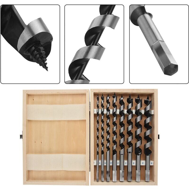 foto del prodotto snq 8 pezzi set di punte per trapano a leva esagonali con custodia in legno, set di punte per trapano per legno da 230 mm, kit di utensili per la