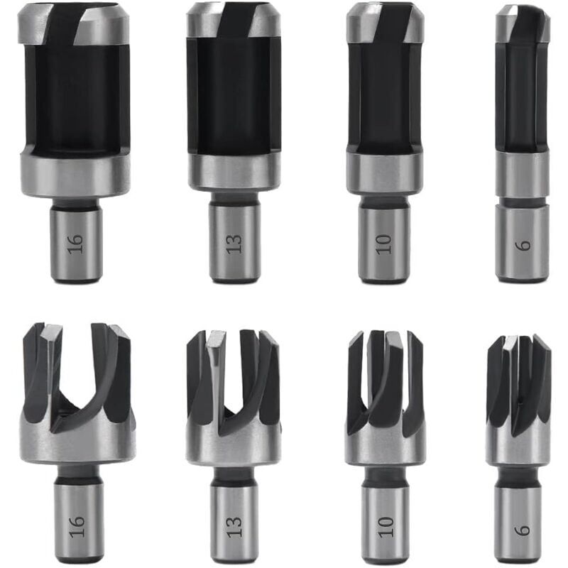 foto del prodotto snq 8 pi ces fraise bouchonner bois, m che bouchon bois 6 mm 10 mm 13 mm 16 mm, acier carbone bois plug perceuse pour le travail du bois,