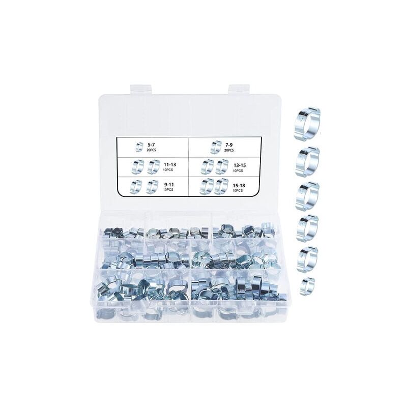 foto del prodotto snq 80 pezzi 5 18mm doppio orecchio o clips fascette stringitubo, fascette per tubi zincati, fascette di fissaggio per tubi