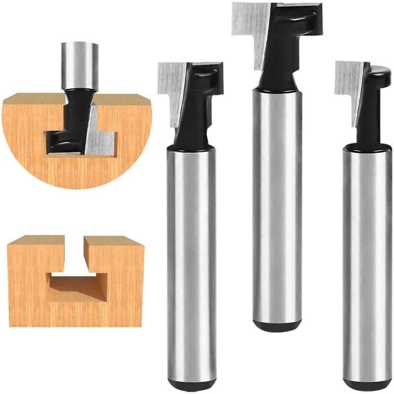 foto del prodotto snq 8mm fraise en rainure en t, routeur rainure en t forme routeur bits, 3pcs 7.93 9.52 12.7mm queue de fraise avec lame fraises bois pour