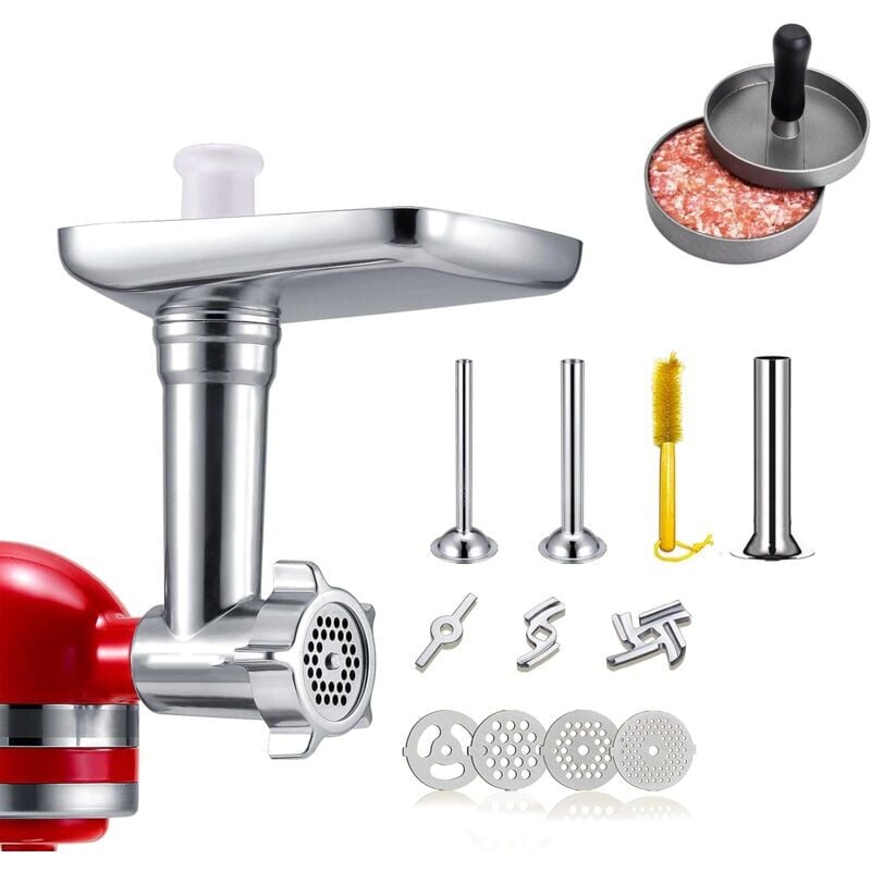 foto del prodotto snq accessoires de broyeur alimentaire en m tal pour batteurs sur socle kitchenaid, poussoir saucisses comprenant deux tubes de remplissage de