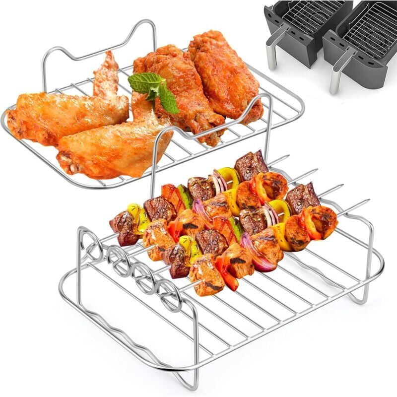 foto del prodotto snq accessoires pour friteuse en acier inoxydable 304, support multifonction double couche avec brochette compatible avec ninja foodi af300eu 