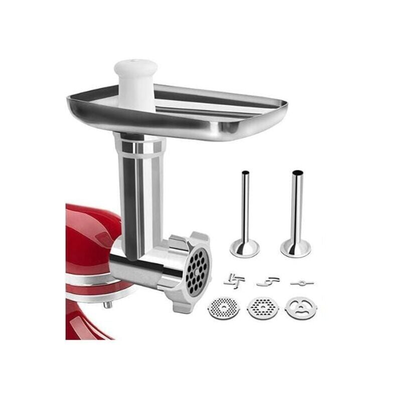 foto del prodotto snq accessori per tritacarne kitchenaid, tritacarne kitchenaid per planetaria, con 3 piastre di macinazione e 2 tubi di riempimento per tritacarne