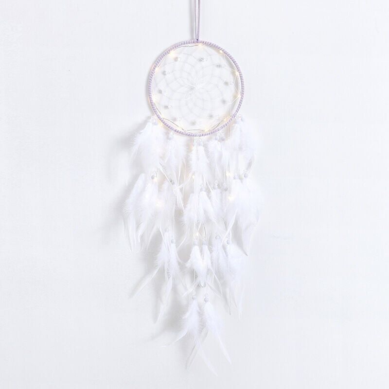 foto del prodotto snq acchiappasogni con piume, acchiappasogni luminoso fatto a mano, mobile retr , romantico, decorazione per ragazze, mobile decorativo per casa,