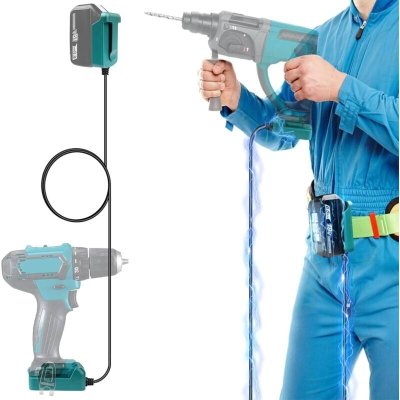 foto del prodotto snq adaptateur pour batterie makita 18v avec boucle pour porter directement sur le corps, adaptateur secteur portable pour outils sur batterie