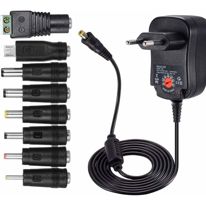 foto del prodotto snq adattatore di alimentazione ca cc universale da 12 w 3 v 4,5 v 5 v 6 v 7,5 v 9 v e 12 v con 8 connettori adattatori selezionabili, 1000 ma max,