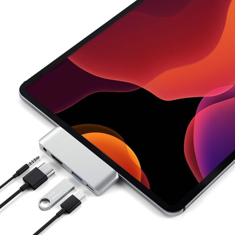 foto del prodotto snq adattatore hub mobile di tipo c argento con caricabatterie usb c, hdmi 4k, usb 3.0 e jack da 3,5 mm per ipad pro m2 m1, ipad air m1, ipad