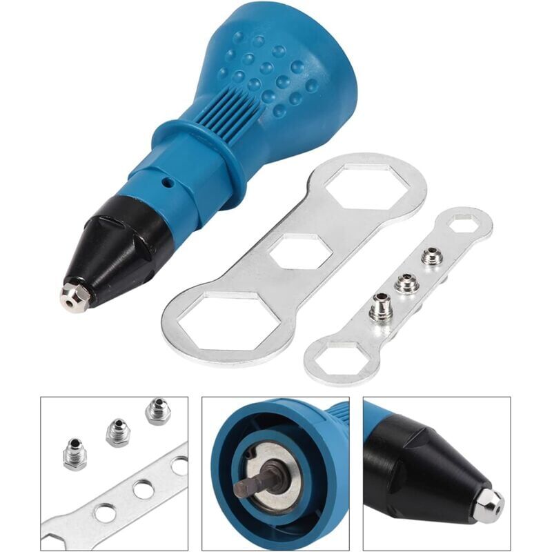 foto del prodotto snq adattatore per rivettatrice, utensile elettrico per rivetti, pistola per rivetti senza fili, accessori per cacciavite 2,4, 3,2, 4,0, 4,8 mm