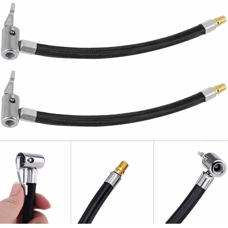 foto del prodotto snq adattatore per tubo di gonfiaggio da 35 cm, tubo di gonfiaggio intrecciato in 2 pezzi con adattatore per ugello per gonfiare pneumatici di