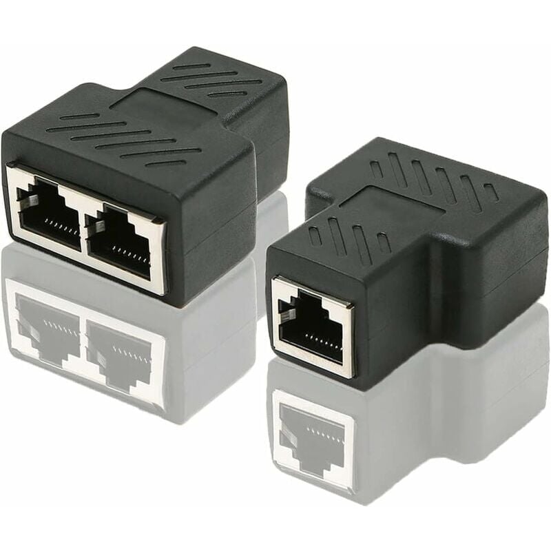 foto del prodotto snq adattatore splitter porta ethernet rj45 cat6 lan 1 a 2, accoppiatore porta femmina femmina doppio, confezione da 2, nero