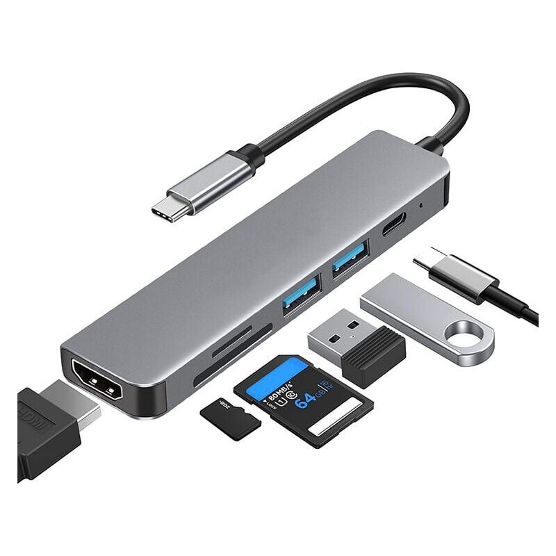 foto del prodotto snq adattatore usb c per macbook, hub multiporta 6 in 1 usb type c a hdmi 4k compatibile con laptop type c come macbook pro, dell xps, chromebook