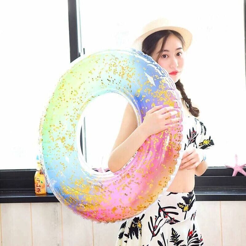foto del prodotto snq anello da nuoto gonfiabile arcobaleno con paillettes resistente per adulti e bambini