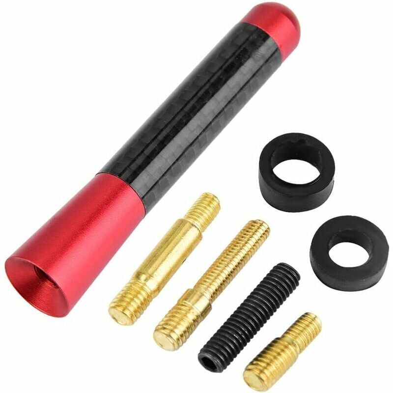 foto del prodotto snq antenna per auto, antenna radio corta da 3 in fibra di carbonio avvitabile per modifica universale dell auto rossa 