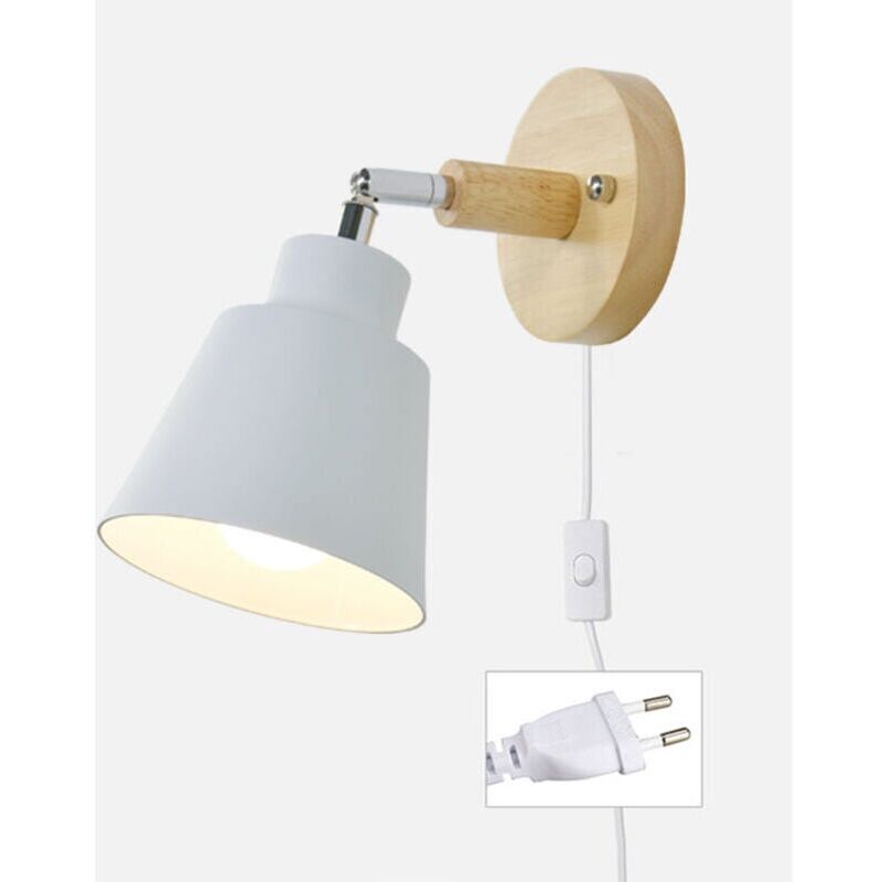 foto del prodotto snq applique da parete con interruttore on off e spina, moderna lampada da comodino, lampada da parete vintage macaron, e27, applique da parete in