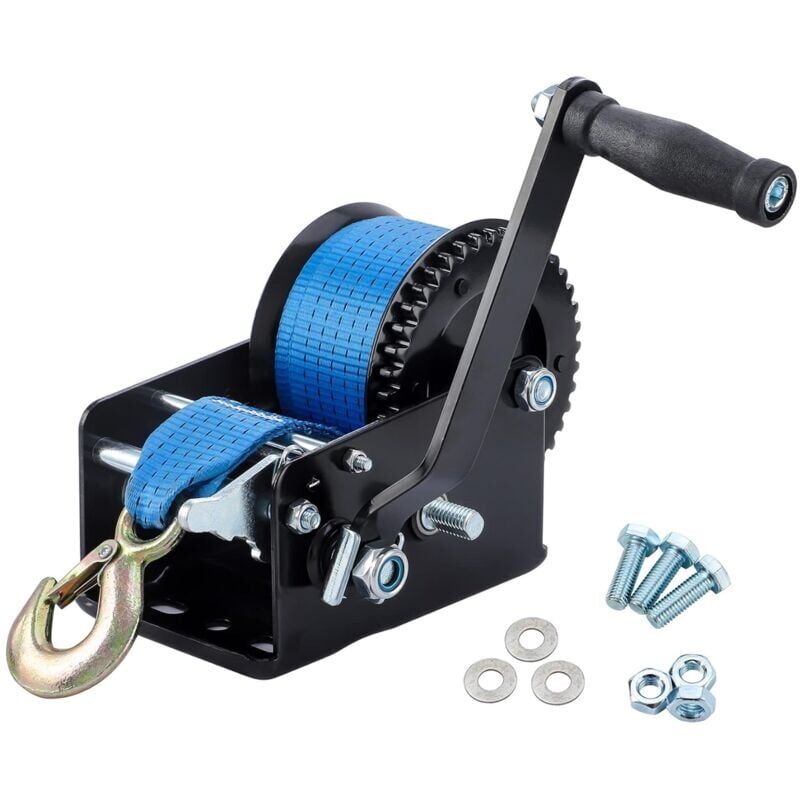 foto del prodotto snq argano manuale, 3000 libbre 1365 kg argano a mano con argano a fune in poliestere blu da 10 m, argano a fune bidirezionale portatile per