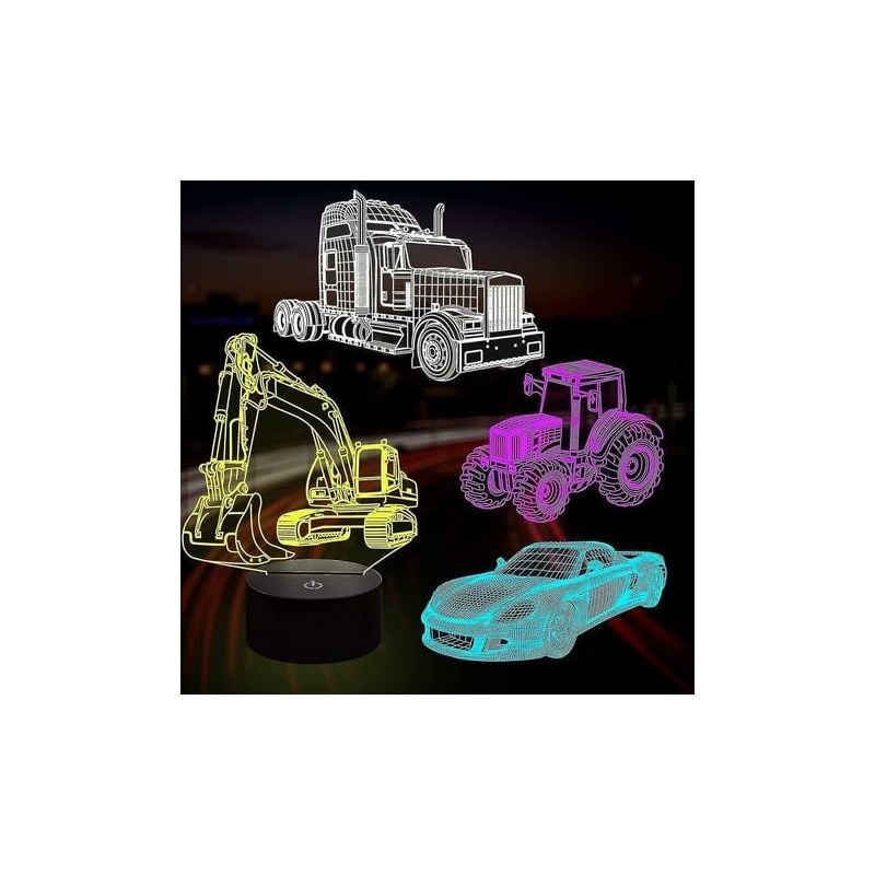 foto del prodotto snq attoe 3d car lamp 3d illusion luce notturna per bambini, camion, trattore, escavatore, 16 colori che cambiano con telecomando, dimmerabile 4