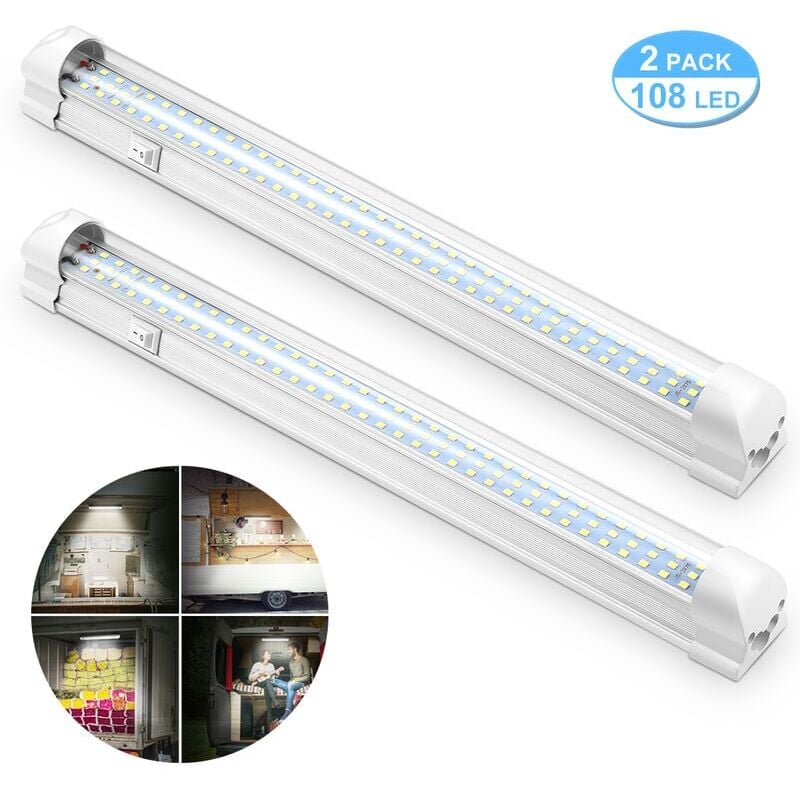 foto del prodotto snq barra luminosa a led per interni da 12 v, illuminazione interna brillante con interruttore on off, 1200 lm, per auto, furgoni, campeggio,