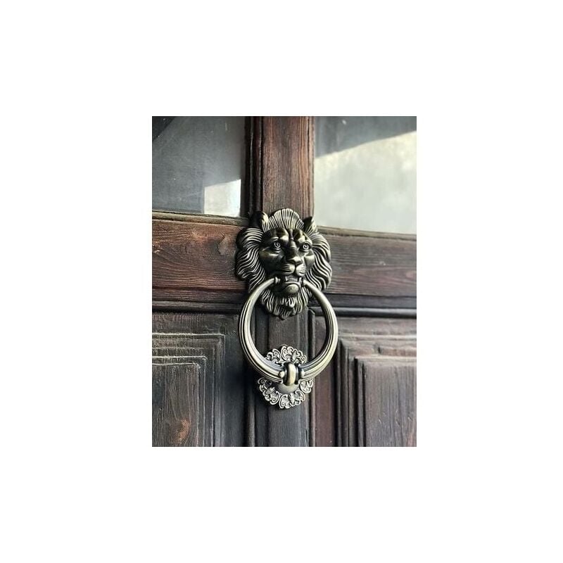 foto del prodotto snq batacchio per porta a forma di testa di leone, bronzo