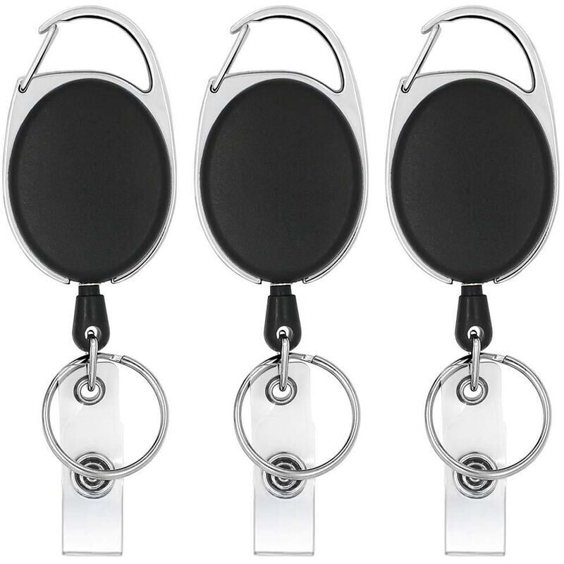 foto del prodotto snq bobina porta badge retrattile, 3 pezzi, porta badge con moschettone resistente, 70 cm con molla rinforzata per tessere identificative con