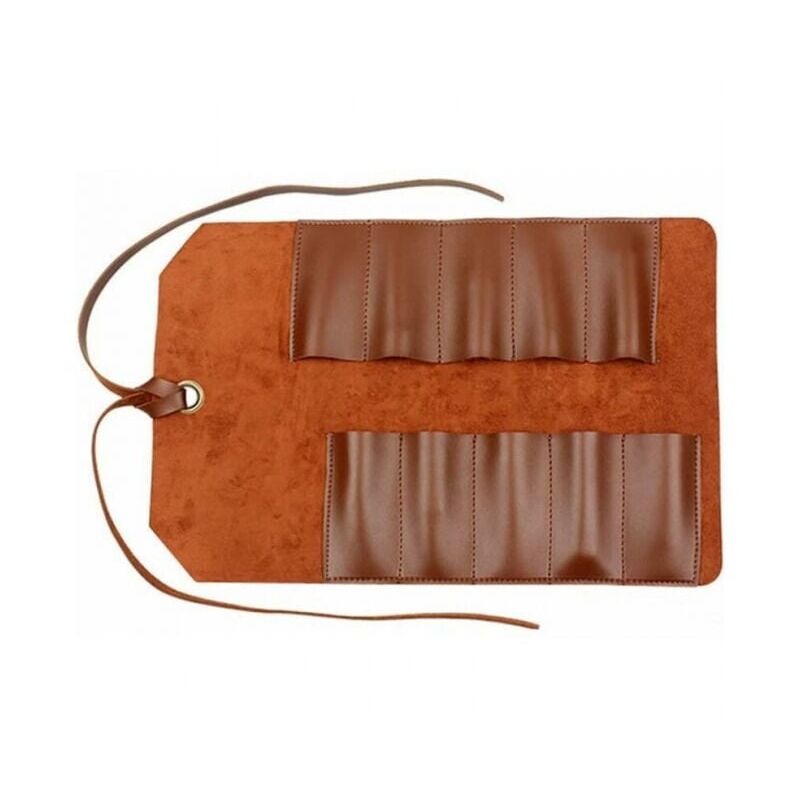 foto del prodotto snq borsa portautensili in pelle con 10 tasche, organizer multiuso per lavori in legno, chiave inglese, marrone chiaro, borsa portautensili,