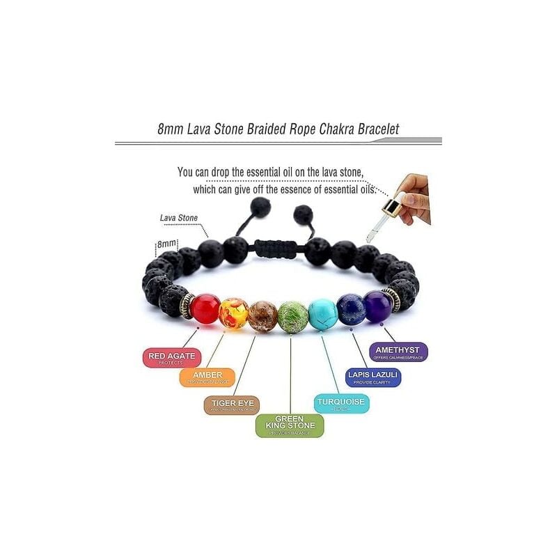 foto del prodotto snq bracciale diffusore di oli essenziali per aromaterapia con 7 chakra, 8 mm, per uomo e donna