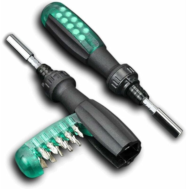 foto del prodotto snq cacciavite a cricchetto con bussola magnetica, 10 in 1, custodia piccola, verde, 1 pezzo
