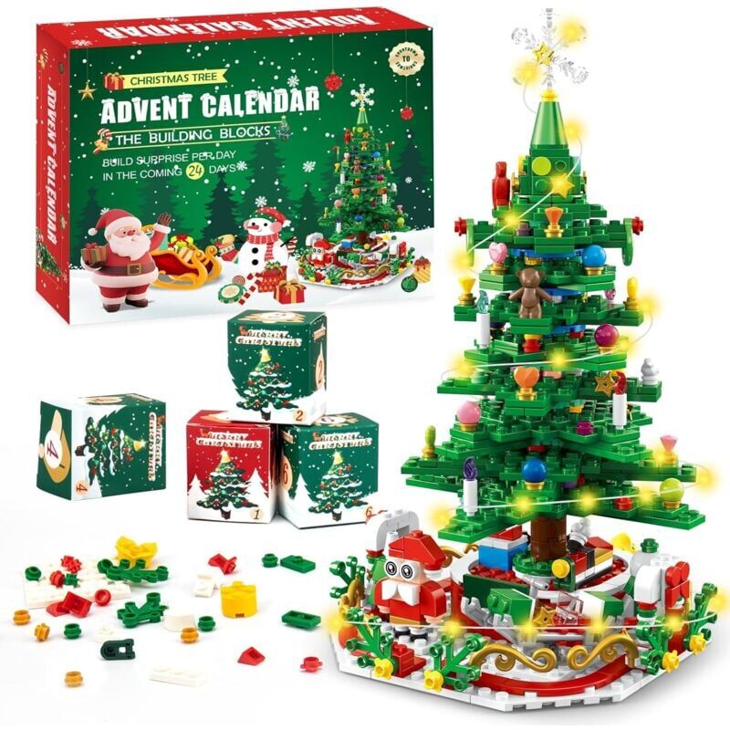 foto del prodotto snq calendario dell avvento di natale per bambini, blocchi di costruzione dell albero di natale, 24 in 1 mini blocchi di costruzione di natale, set