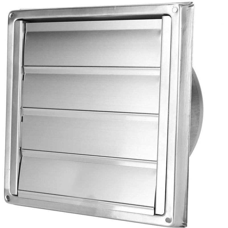 foto del prodotto snq cappa aspirante da cucina con uscita aria quadrata mobile da 150 mm, in acciaio inox, per esterni, con alette attive, adatta per cucina