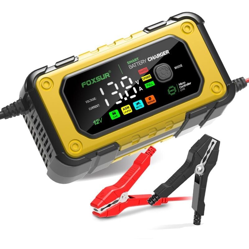 foto del prodotto snq caricabatteria intelligente da 12 v 24 v, mantenitore di carica, protezioni multiple per riparazioni, per auto, camion, agm, gel, liquido, sla,