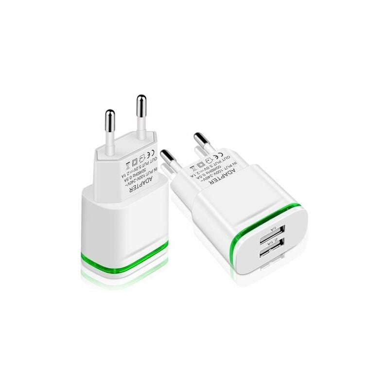 foto del prodotto snq caricabatterie da muro usb, 2 pezzi 2.1a 5v 2 porte adattatore di alimentazione universale led di ricambio per iphone 11 xr x xs max 8 7 6 6s