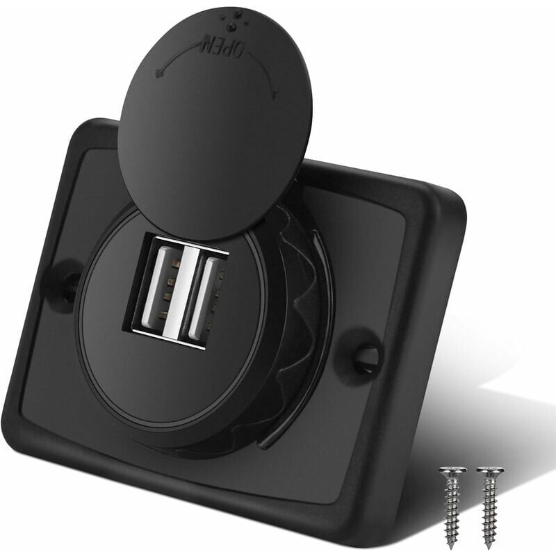 foto del prodotto snq caricabatterie per auto dual usb, 5v 3.1a 12v impermeabile led auto dual black abs usb port charger power socket per camper barca marina