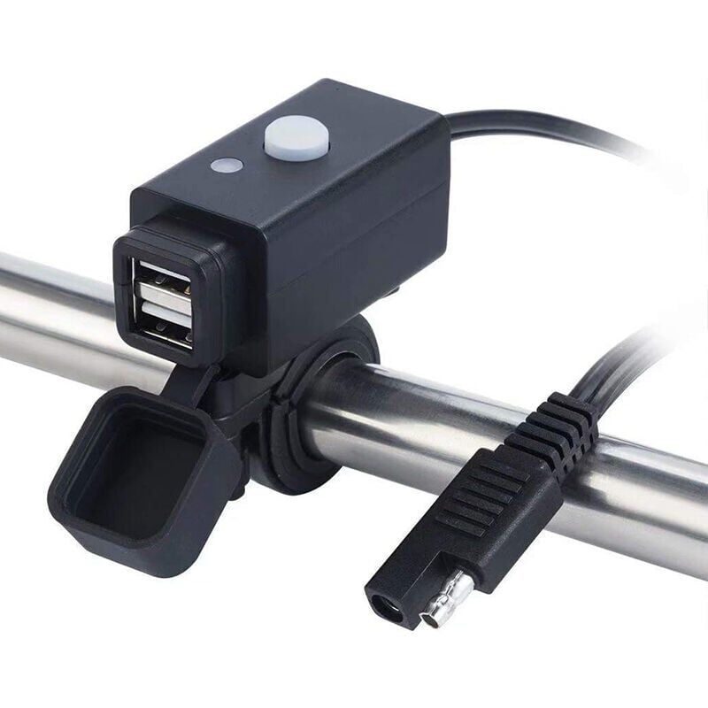 foto del prodotto snq caricabatterie usb impermeabile per moto con interruttore, caricabatterie power bank a doppia porta da 5 v, porte di ricarica intelligenti