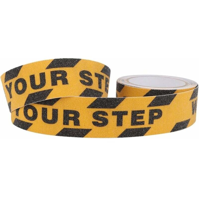 foto del prodotto snq cartelli per pavimenti watch your step , nastro antiscivolo resistente, picchetti antiscivolo per gradini, 48 mm x 5 m di piede antiscivolo ,