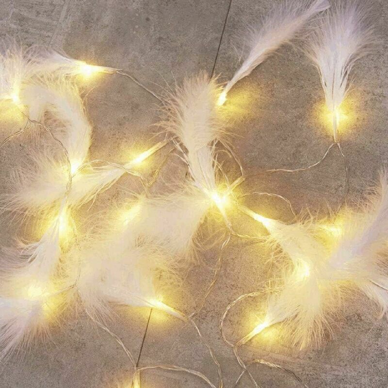 foto del prodotto snq catena di luci di piume artificiali, luci di piume fatate, luci bianche calde, decorazioni da parete per interni ed esterni, 3 m, 20 led