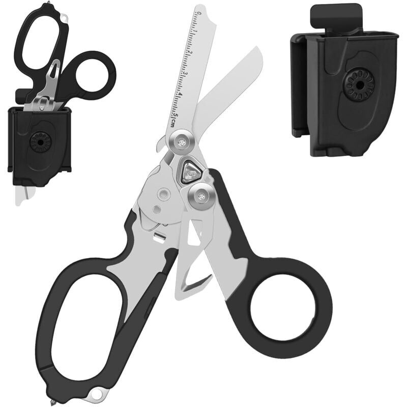 foto del prodotto snq ciseaux d urgence avec coupe sangle et brise verre, pince ciseaux pliable en acier inoxydable, outils de ciseaux de sauvetage pour camping en