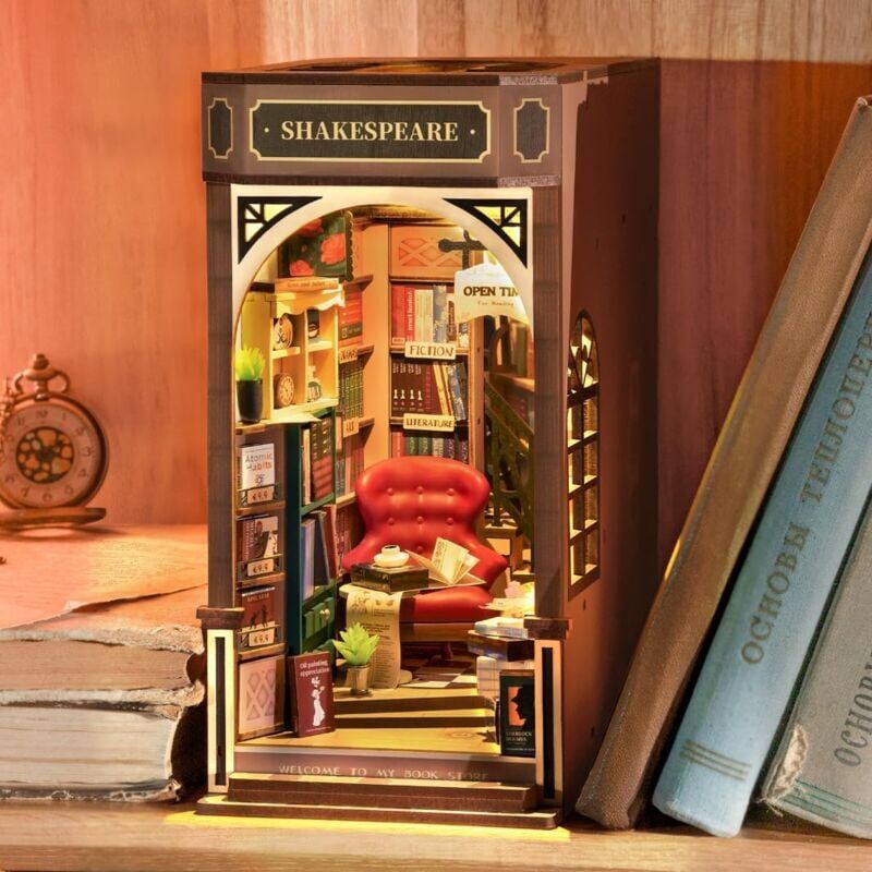 foto del prodotto snq coin livre kit de petite maison pour construire un mod le adulte diy avec lumi res led d coration de biblioth que livre salon coin livre puzzle